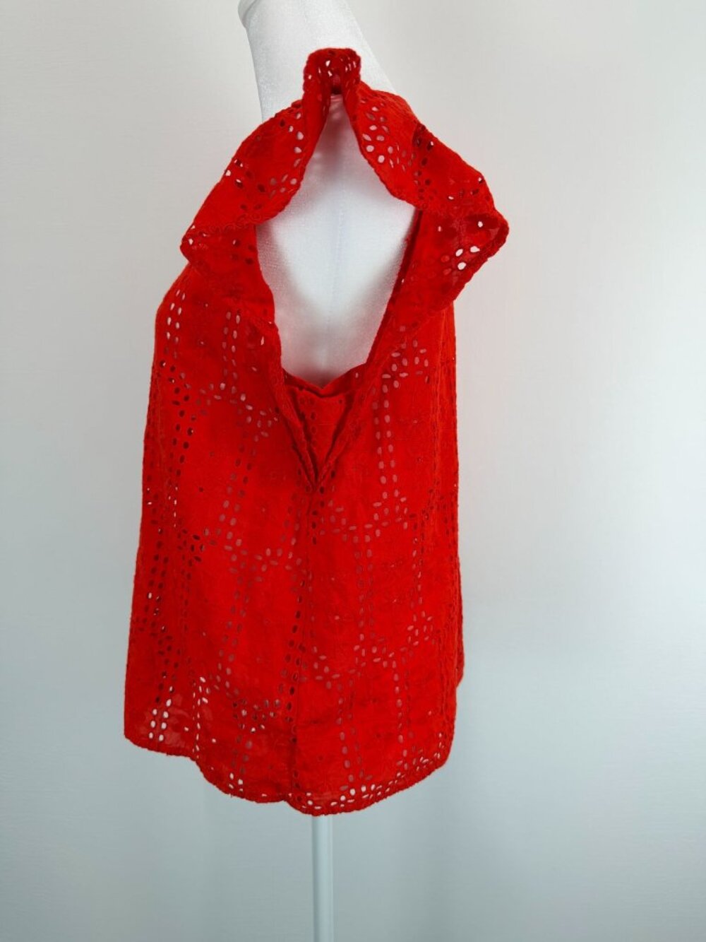 Madewell Women’s Red Eyelet Embroidered Flutter Sleeve Blouse Size Small - Picture 3 of 13